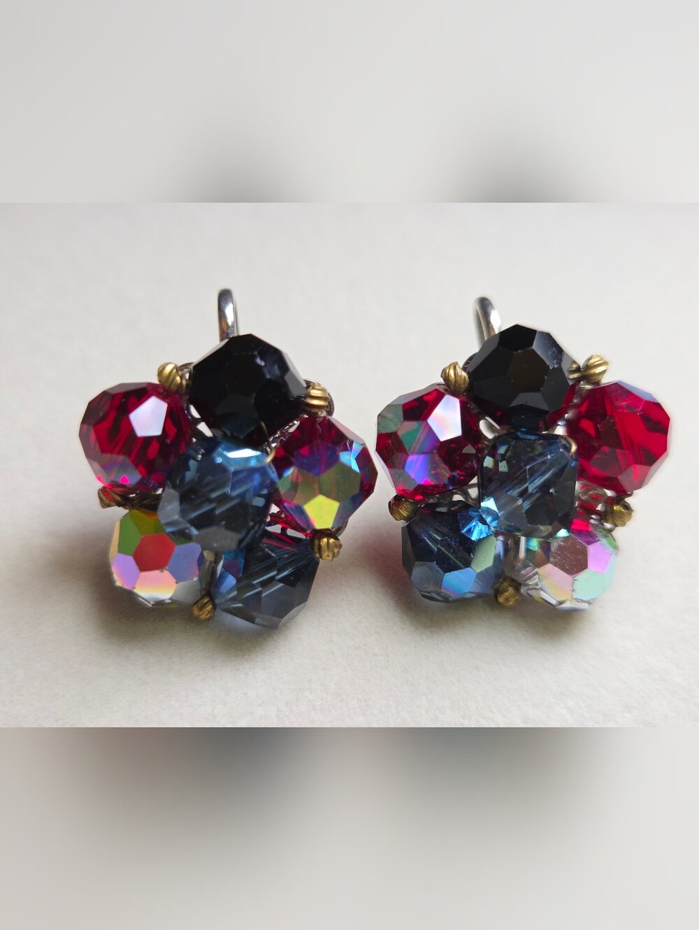 Multicolor Crystal Cluster Leverback Earrings